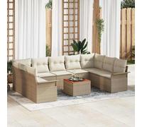 QZZCED Divano modulare da giardino a 7 posti in polyrattan con tavolo e stoccaggio, set da esterno con angoli e centrali per terrazza, acciaio rivestito e legno di acacia solido, design