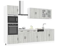 QZZCED Kalmar Sonoma - Mobile da cucina grigio 7 pezzi in legno compensato con ampio spazio di archiviazione e gambe regolabili per organizzazione e design di cucine moderne