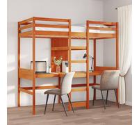 QZZCED Letto a soppalco con scrivania e scaffali in legno di pino massiccio, struttura durevole con 2 scrivanie e 2 ripiani, con scala e ringhiere di sicurezza, rete