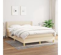 QZZCED Letto Box Spring con materasso a molle in tessuto color crema, 140 x 200 cm, testiera regolabile in altezza, supporto di media durezza e protezione delicata della pelle,