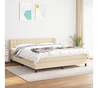 QZZCED Letto Box Spring con materasso a molle insacchettate, tessuto color crema, 160 x 200 cm, testiera regolabile e protezione del materasso, supporto di media durezza per il massimo relax
