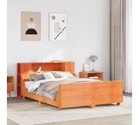 QZZCED Letto in legno massello di pino marrone cera 140 x 200 cm con testiera e rete a doghe, struttura stabile con 7 scomparti pratici per risparmiare