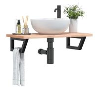 QZZCED Mensola per lavabo da parete con struttura in acciaio e tavola in legno massello di faggio, mensola galleggiante per bagno con design trapezoidale e ampio spazio di archiviazione,