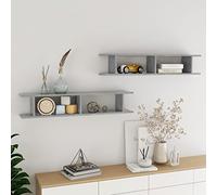 QZZCED Mensole da parete 2 pezzi compensato grigio cemento 105 x 18 x 20 cm, scaffale cubi robusto con montaggio invisibile per soggiorno e camera da letto, stoccaggio decorativo