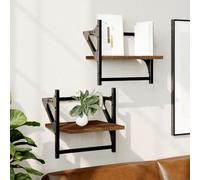 QZZCED Mensole da parete con barre da 2 pezzi, colore marrone rovere 30 x 25 x 30 cm, scaffali galleggianti in legno compensato resistente, per organizzazione e decorazione della casa,