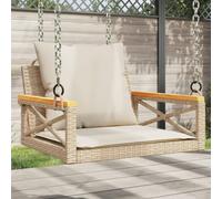 QZZCED Panca altalena con cuscini in rattan sintetico beige, 63 x 62 x 40 cm, mobile da esterno con funzione di bilanciamento e struttura robusta, include pratici anelli di fissaggio,