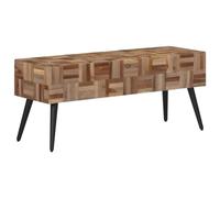 QZZCED Panca in legno di teak riciclato con struttura in metallo, panca da ingresso solida e stabile per interni, mobile in teak massiccio e durevole e resistente alle intemperie