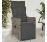 QZZCED Poltrona reclinabile da giardino con cuscini in rattan sintetico grigio, mobile esterno regolabile con schienale e poggiapiedi - struttura robusta in acciaio e fodere estraibili
