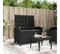 QZZCED Poltrona reclinabile da giardino con cuscini in rattan sintetico nero, schienale regolabile e poggiapiedi, struttura in acciaio robusto, fodere sfoderabili lavabili per esterni