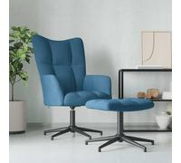 QZZCED Poltrona Relax con Sgabello Velluto Blu Poltrona Relax Girevole a 360° con Struttura Acciaio e Base Croce per Massimo Comfort
