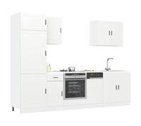 QZZCED Porto - Set di armadi da cucina, 7 pezzi, in legno di ingegneria bianca, con ampio stoccaggio e gambe regolabili, per organizzazione e design di cucine moderne