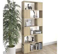 QZZCED Scaffale divisorio in compensato rovere 80 x 24 x 186 cm con 6 scomparti spaziosi, libreria versatile per libri e stoccaggio, mobile organizer