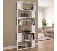 QZZCED Scaffale divisorio per ambienti in legno compensato bianco, 80 x 24 x 192 cm, con 6 scomparti spaziosi e 12 piccoli contenitori, mobile libreria organizer versatile