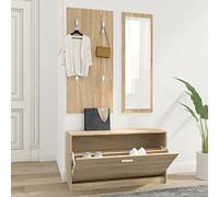 QZZCED Scarpiera armadio con specchio e appendiabiti, mobile 3 in 1 in legno resistente controlaccato, organizer per scarpe e cappotti con 4 ganci, design pratico