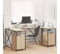 QZZCED Scrivania da ufficio con cassetto manuale in rovere Sonoma 182 x 101 x 87,5 cm con archiviazione integrata e striscia LED, struttura solida in legno durevole, gestione dei cavi