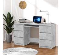 QZZCED Scrivania in compensato grigio 140 x 50 x 77 cm con 6 cassetti, robusta e durevole per piccoli uffici o spazio limitato, facile da pulire con panno umido, stoccaggio