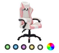 QZZCED Sedia da gaming con luci LED RGB in similpelle rosa e nero - Sedia da ufficio ergonomica con schienale reclinabile, base girevole a 360° e ruote - Telecomando