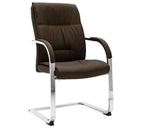 QZZCED Sedia da ufficio a sbalzo in tessuto marrone con braccioli e schienale ergonomico, seduta imbottita morbida per un comfort duraturo, gambe in ferro cromato robuste