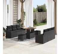 QZZCED Set da giardino in polyrattan con 4 divani a braccio, 2 posti centrali, 2 sgabelli e tavolo, struttura in acciaio e legno di acacia, design modulare per esterni,