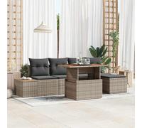QZZCED Set da pranzo da giardino esterno con tavolo e divano modulare, mobili da terrazza con stoccaggio in polyrattan e legno di acacia, set di 4 pezzi con sedili e pouf