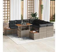 QZZCED Set da pranzo da giardino in polyrattan con tavolo e 8 posti, mobili da esterno con struttura in acciaio e legno di acacia, set modulare per terrazza con cuscinetti