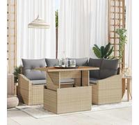 QZZCED Set da pranzo da giardino in polyrattan e legno di acacia con 2 divani a bracci e seduta modulare, resistente alle intemperie e ai raggi UV, per terrazza o patio, cuscini in poliestere