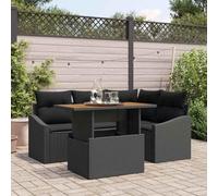QZZCED Set da pranzo da giardino in polyrattan e legno di acacia con divani a bracci e seduta modulare, resistente alle intemperie e ai raggi UV, per terrazza o patio, cuscini in poliestere