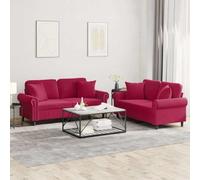 QZZCED Set di 2 divani in velluto rosso rosso con cuscini decorativi, struttura robusta in compensato e metallo, seduta imbottita per il massimo comfort