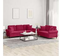 QZZCED Set di 2 divani in velluto rosso rosso con cuscini decorativi, struttura robusta in compensato e metallo, seduta imbottita per il massimo comfort, tappezzeria