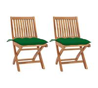 QZZCED Set di 2 sedie da giardino pieghevoli in legno massello di teak con cuscini verdi per esterni e spazi esterni