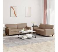 QZZCED Set di divani 2 pezzi in pelle sintetica Cappuccino, struttura robusta in compensato e metallo, seduta comoda con imbottitura e schienale imbottito, resistente