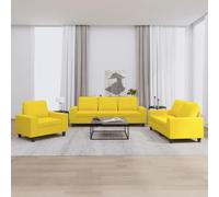 QZZCED Set di divani 3 pezzi in tessuto giallo chiaro, struttura robusta in compensato e metallo, seduta comoda con imbottitura e schienale imbottito, ideale per soggiorni