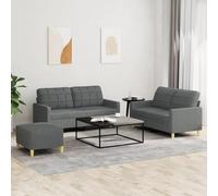 QZZCED Set di divani 3 pezzi in tessuto grigio scuro con struttura robusta e cuscini confortevoli, design compatto per soggiorno e soggiorno, seduta robusta e sgabello versatile per il massimo