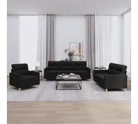 QZZCED Set di divani 3 pezzi in tessuto nero, struttura robusta in compensato e metallo, cuscini imbottiti per il massimo comfort, ideale per soggiorni e spazi