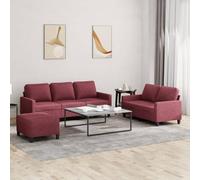 QZZCED Set di divani 3 pezzi, tessuto rosso rosso rosso con cuscini, struttura robusta in legno compensato e metallo, imbottitura spessa per il massimo comfort, poggiapiedi versatile, design