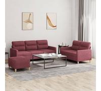 QZZCED Set di divani 3 pezzi, tessuto rosso rosso rosso con cuscini, struttura robusta in legno e metallo, imbottitura spessa per il massimo comfort, poggiapiedi versatile, design compatto