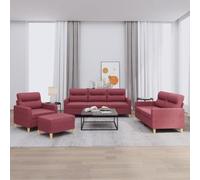 QZZCED Set di divani con cuscini 4 pezzi, tessuto rosso rosso, struttura robusta in compensato e metallo, seduta imbottita per il massimo comfort, poggiapiedi versatile e design