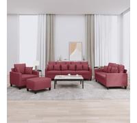 QZZCED Set di divani con cuscini 4 pezzi, tessuto rosso rosso, struttura robusta in legno e metallo, imbottitura spessa per il massimo comfort, design versatile e compatto per il soggiorno,