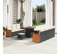 QZZCED Set di divani da giardino con cuscini in polyrattan, 4 divani con braccioli, 3 posti centrali, 2 sgabelli e tavolo, resistente ai raggi UV e al tempo, per terrazza o patio, design