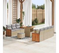 QZZCED Set di divani da giardino con cuscini in polyrattan, 4 poltrone con braccioli, 3 posti centrali, 2 sgabelli e tavolo, resistente ai raggi UV e alle intemperie, per terrazza o patio,