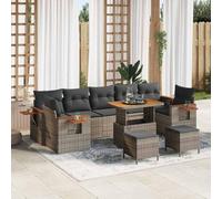QZZCED Set di divani da giardino con cuscini rimovibili, 4 poltrone, 3 posti, 2 sgabelli e tavolo, in polyrattan resistente e acciaio, per terrazza e esterni, design modulare