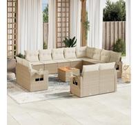 QZZCED Set di divani da giardino con tavolino pieghevole, mobili da esterno in rattan PE e legno di acacia, cuscini con federe lavabili, per terrazza o patio