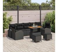 QZZCED Set di divani da giardino in polyrattan 9 pezzi con tavolo e stoccaggio, mobili da esterno in acciaio e legno di acacia resistenti ai raggi UV, configurazione modulare per terrazza