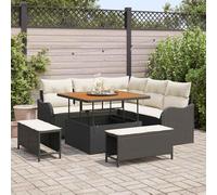 QZZCED Set di divani da giardino in polyrattan con cuscini imbottiti e schienale regolabile, telaio in acciaio e legno di acacia, design modulare per esterni e patio, finitura opaca e piedi