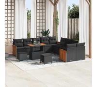 QZZCED Set di divani da giardino moderno con polyrattan e legno di acacia, bracci piatti e gambe in acciaio resistenti, per terrazze o esterni, design pratico e confortevole per riunioni
