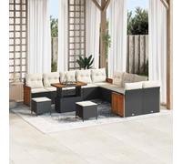 QZZCED Set di divani da giardino moderno con polyrattan e legno di acacia, bracci piatti e gambe in acciaio resistenti, per terrazze o esterni, design pratico e confortevole per riunioni