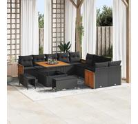 QZZCED Set di divani da giardino moderno con polyrattan e legno di acacia, bracci piatti e gambe in acciaio resistenti, per terrazze o esterni, design pratico e confortevole per riunioni
