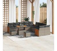 QZZCED Set di divani da giardino moderno con polyrattan e legno di acacia, bracci piatti e gambe in acciaio resistenti, per terrazze o esterni, design pratico e confortevole per spazi