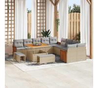 QZZCED Set di divani da giardino moderno con polyrattan e legno di acacia, comodi bracci piatti e gambe in acciaio resistente, per terrazza o esterno, design pratico e durevole