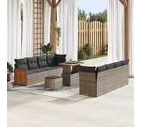 QZZCED Set di divani da giardino moderno con tavolo in legno di acacia, set da esterno con 2 divani, 2 posti ad angolo, 4 posti centrali e sgabelli, resistente